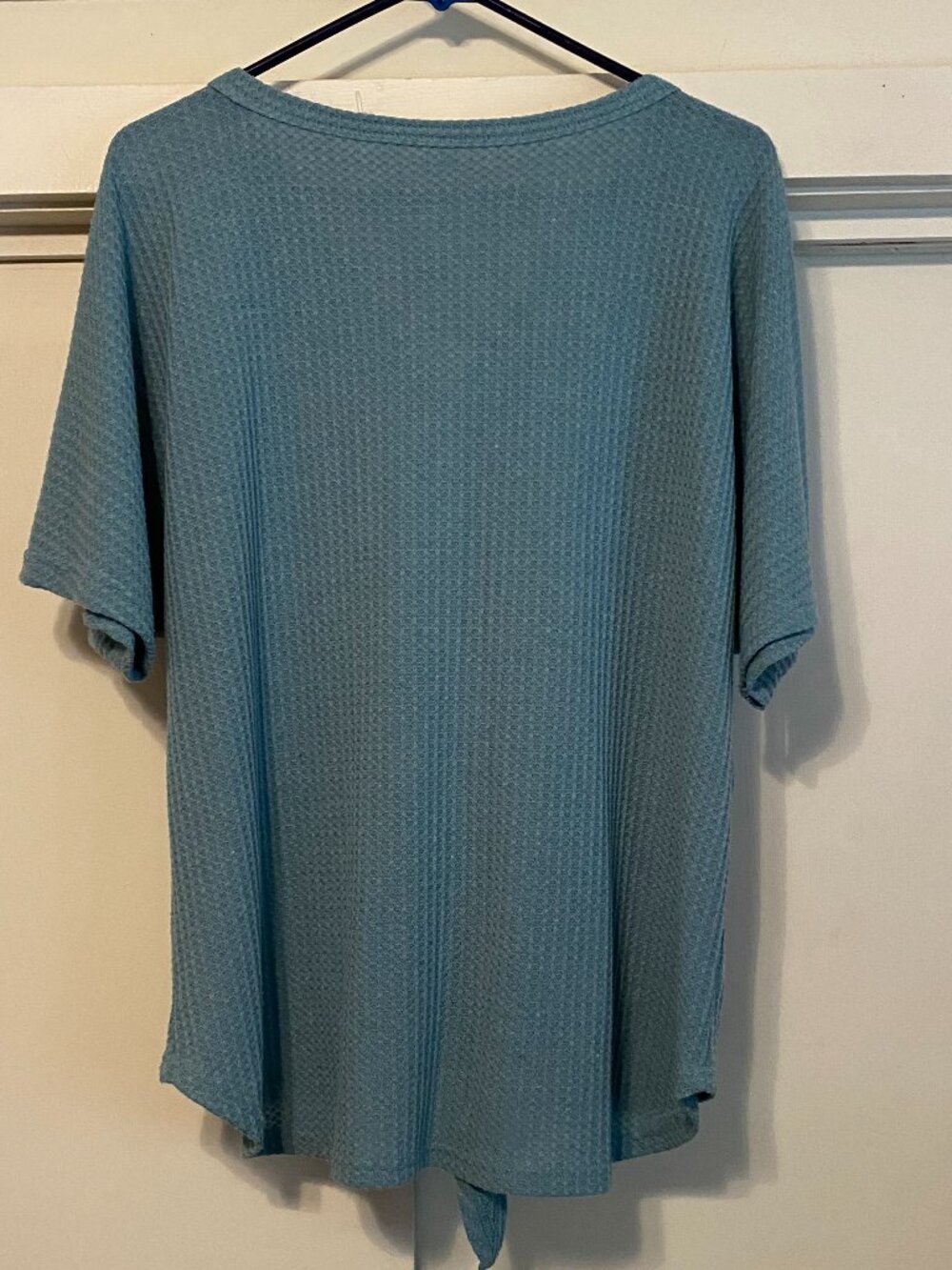 Rib knit, deep sea green short sleeve, button-down tunic w/bottom knot, size XL - Picture 5 of 10